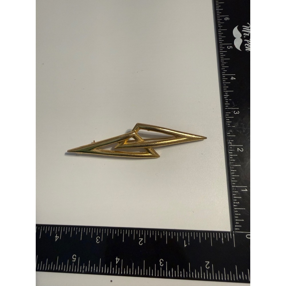Vintage Gold Tone Geometric Modernist Brooch Pin Architectural Avant Garde 3.25"